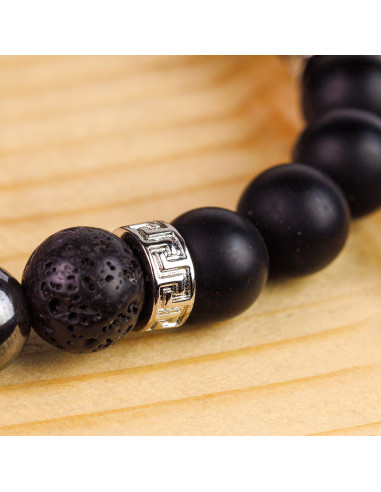 Bracelet Perles de Lave pour Homme et Pierre Naturelle avec Hématite